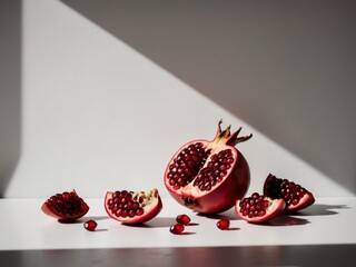 Fresh organic pomegranate pieces and seeds.