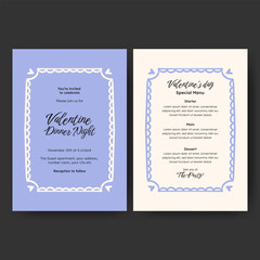 Hand drawn minimalist invitation dinner menu template design for valentine, birthday or wedding