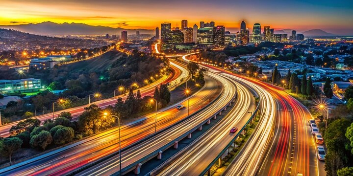 Aerial Time Lapse of Traffic on the 405 Freeway in Los Angeles, CA Captured in Stunning HD 1080, Showcasing the Pulse of Urban Life and City Dynamics Through Movement
