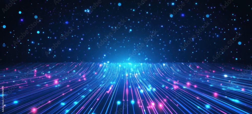 Poster abstract futuristic digital network: glowing lines and particles