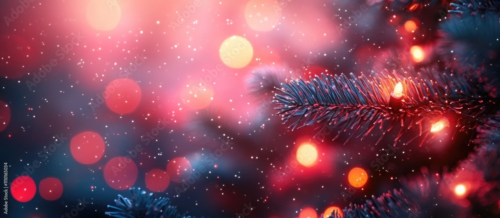 Poster abstract holiday lights creating a magical christmas tree background with bokeh effect and falling s