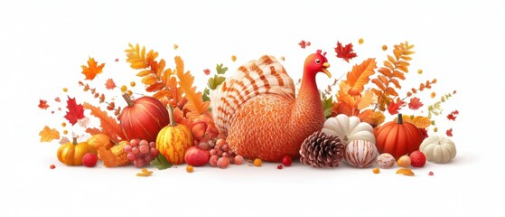 Thanksgiving Cheer Turkey Clipart Bundle, Festive Elements, Abundant Copy Space for Personalization