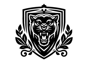 Roaring Panther head inside heraldic shield Silhouette Vector Illustration