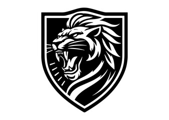 Roaring Panther head inside heraldic shield Silhouette Vector Illustration