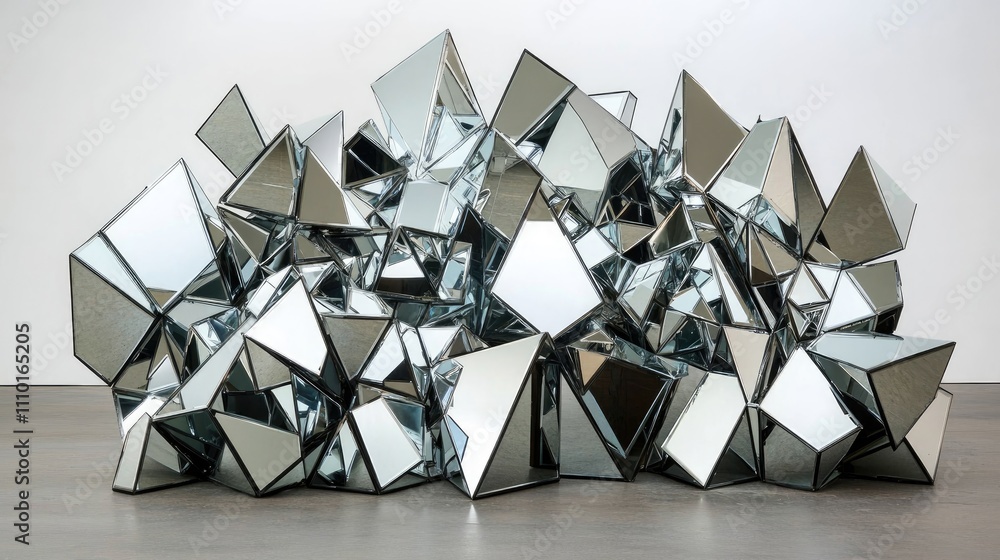 Poster geometric mirrored sculpture creating a contemporary interior design statement in a minimalist setti