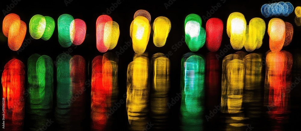 Poster vibrant abstract bokeh background of colorful lights reflecting on water at night creating a festive