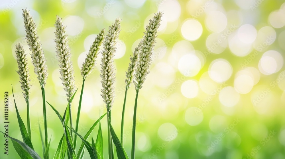 Poster abstract green bokeh background with grass and soft focus elements creating a serene and natural atm