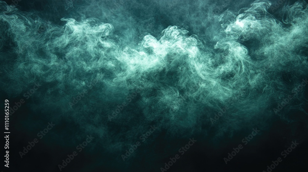 Poster abstract green smoke swirling on a dark background creating a visually striking and aesthetically pl