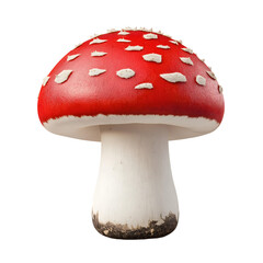 A vibrant red mushroom with white spots, standing tall on a clean, white isolated background. Ideal for nature-themed designs and illustrations.