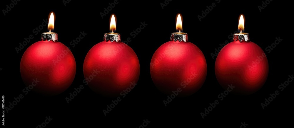 Poster four illuminated red candles with shiny christmas ornaments on a dark background symbolizing advent 