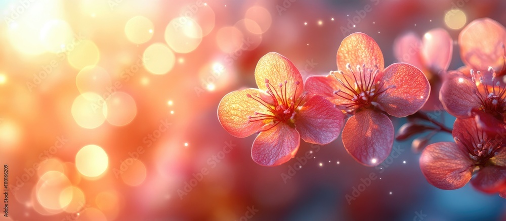 Aufkleber elegant coral bokeh background with blooming cherry blossoms creating a serene and tranquil atmosphe