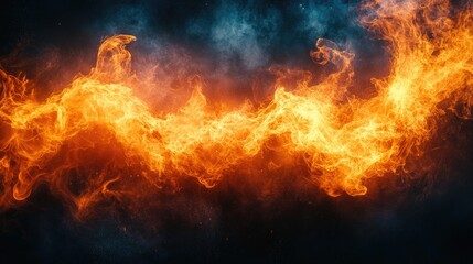 Vibrant yellow and orange flames dancing against a deep black background creating a dramatic visual effect of fire and heat