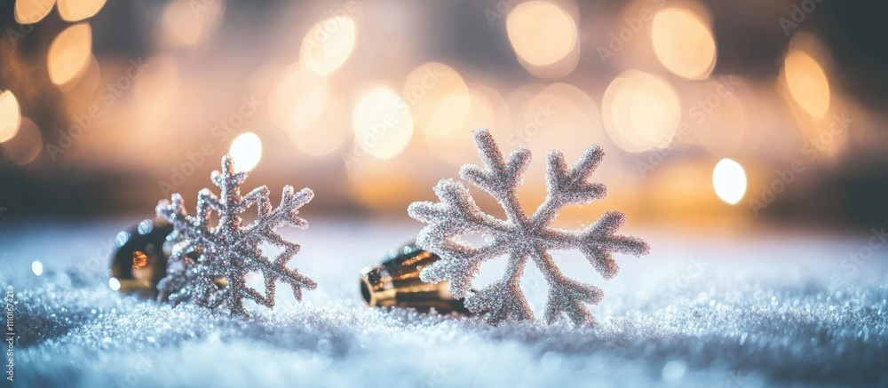 Poster festive christmas and new year backdrop with snowflakes and soft bokeh perfect for holiday themed de
