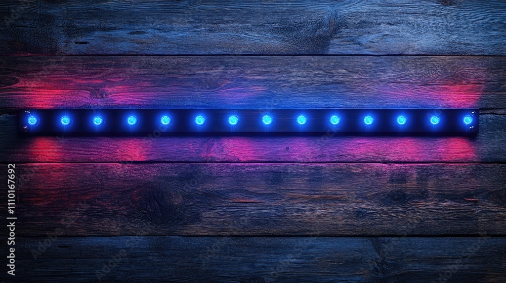 Poster blue led strip lighting on rustic wooden background creating a vibrant and modern ambiance for inter