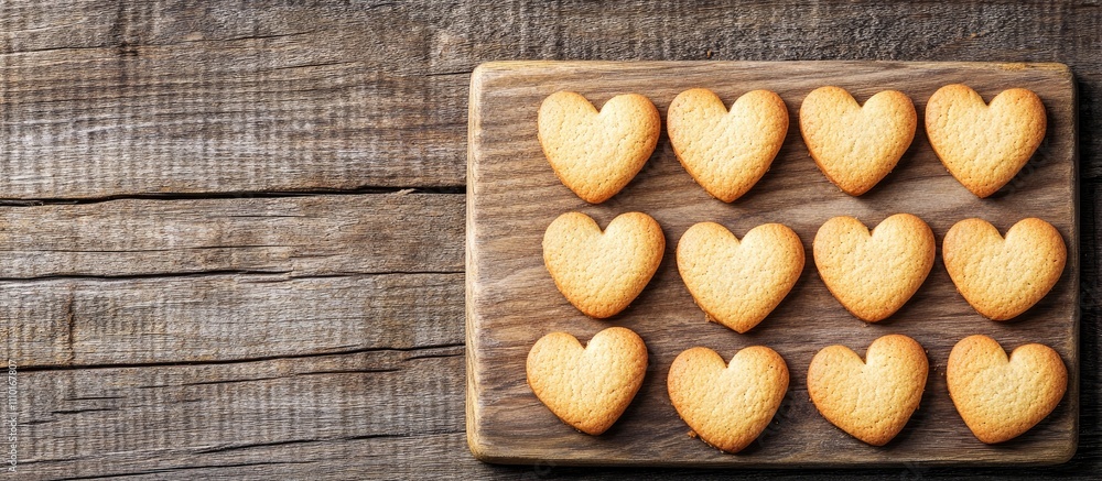 Aufkleber heart shaped cookies arranged on a wooden board creating a warm and inviting bake sale display perfe