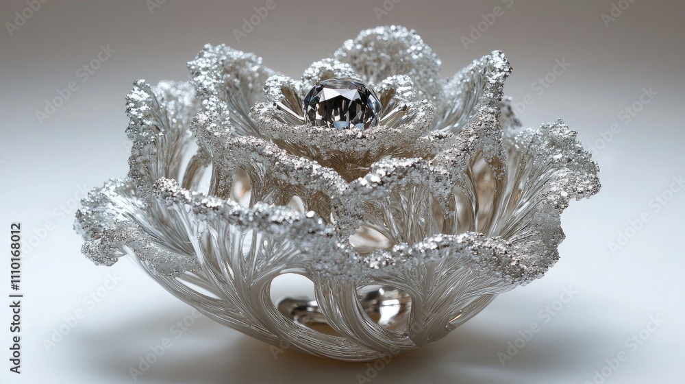 Poster elegant and intricate glass sculpture resembling broccoli displayed on a soft neutral background