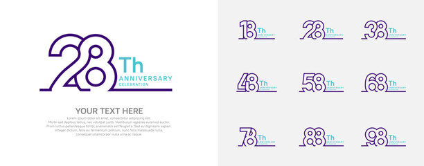 Anniversary logo set vector design, purple and blue color for celebration event