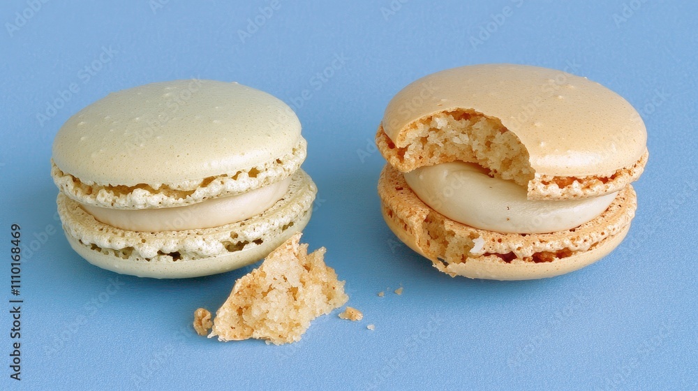 Poster festive broken macaroon cookies on blue background showcasing vibrant colors and textures perfect fo