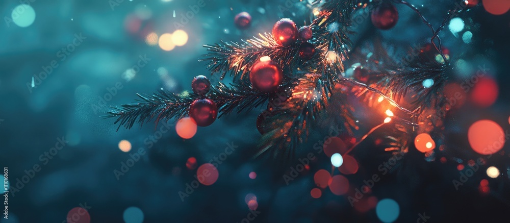Aufkleber festive christmas backdrop with a decorated tree and shimmering garlands illuminated by colorful bok