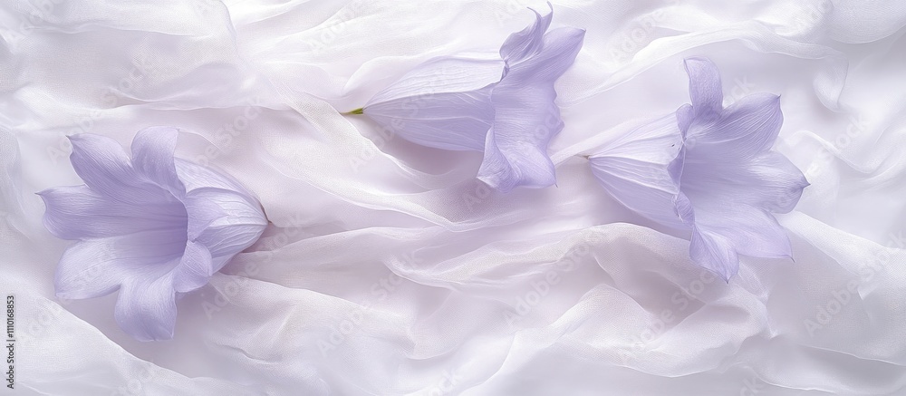 Aufkleber delicate campanula latifolia flowers arranged on soft white fabric creating a serene and elegant flo
