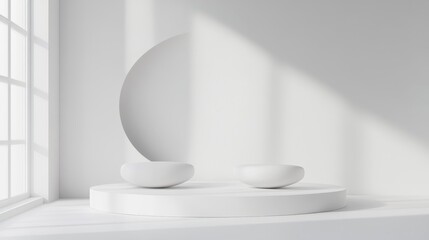 A white room with a white pedestal in the center