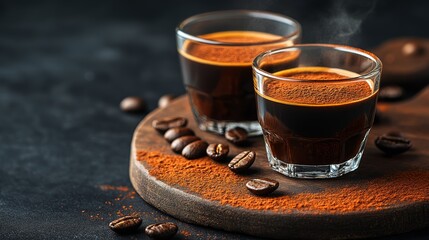 Melange coffee offers a rich, aromatic experience, highlighted by the deep brown hues of freshly brewed espresso and garnished with a sprinkle of cocoa powder, perfect for indulgence.