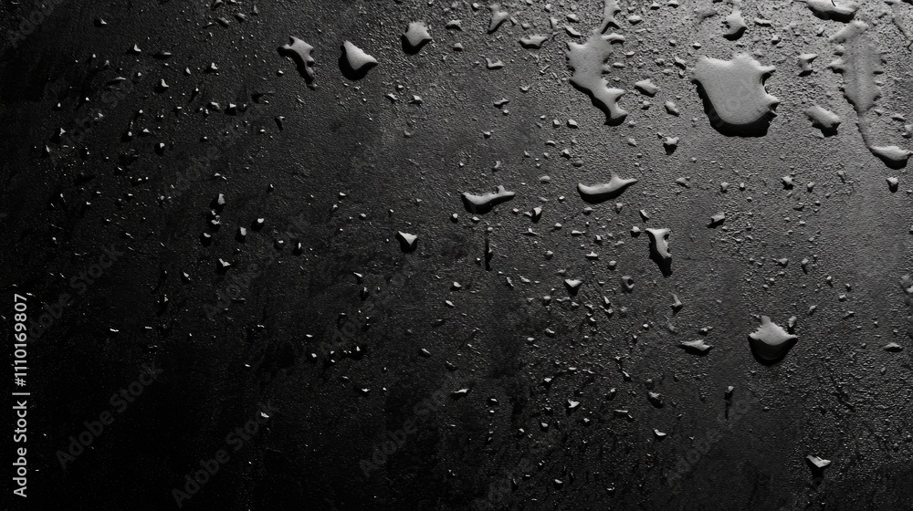Poster water drops on dark surface creating textured background for design and abstract themes