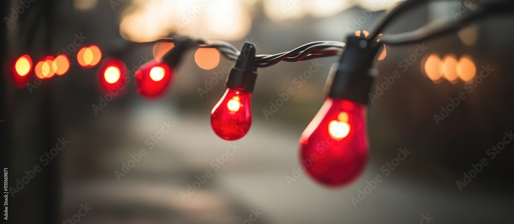 Poster red christmas lights creating a warm festive background with a soft focus on illuminated bulbs durin