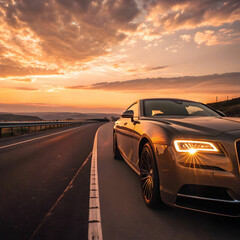 luxurious car parked on the highway with an illumi