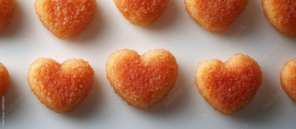 Aufkleber heart-shaped golden nuggets arranged neatly on baking paper creating an appetizing and visually appe