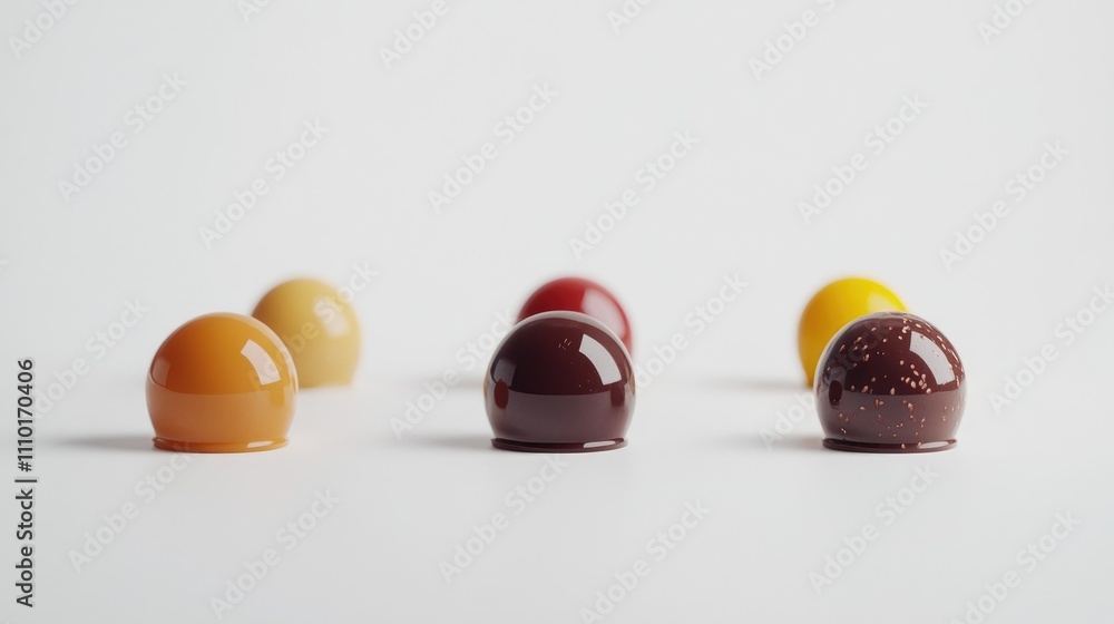 Aufkleber assorted chocolate bonbons in vibrant colors displayed on a minimalistic background showcasing gourm