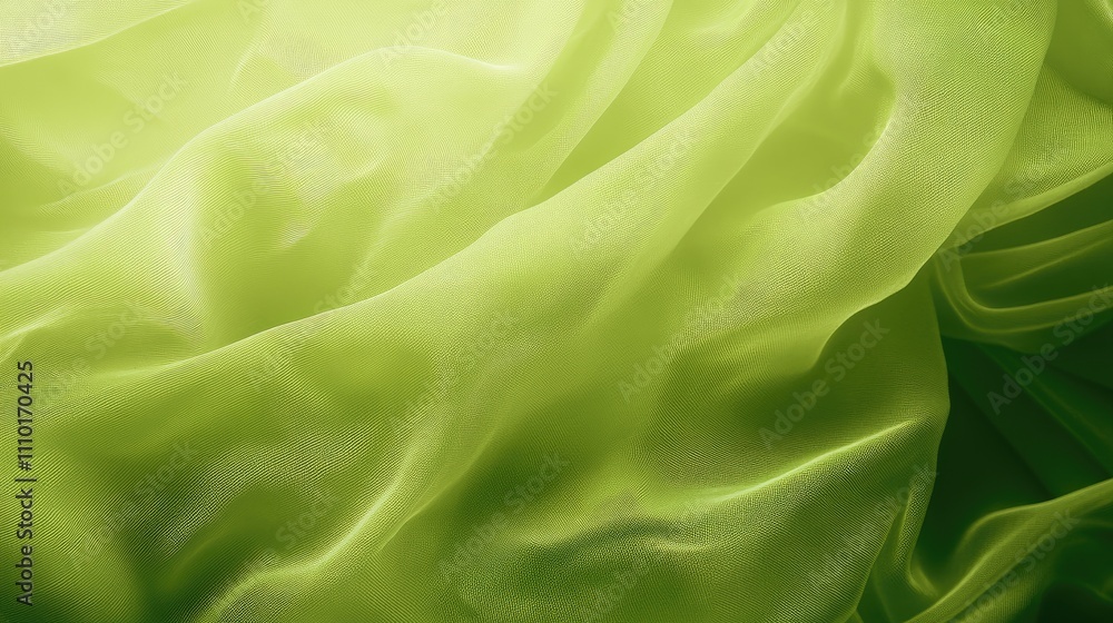 Poster vibrant yellow green flowing fabric with intricate organic patterns showcasing delicate folds and lu