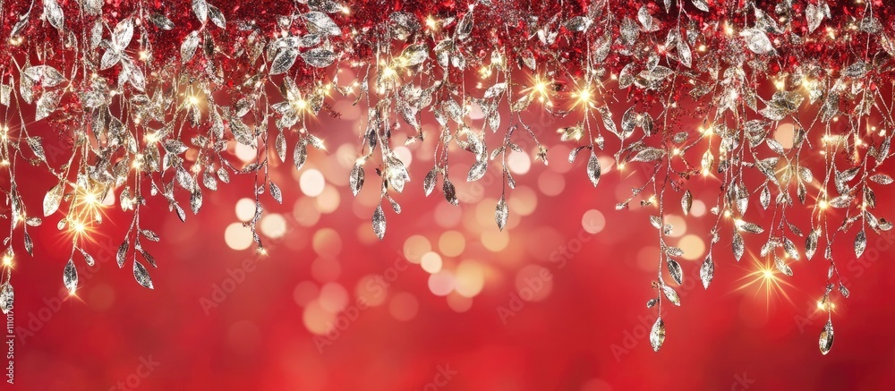 Poster elegant red gradient background with decorative silver and gold embellishments suitable for text ove