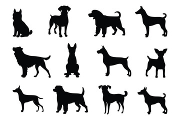 Dog silhouette set isolated flat vector illustration on white background.