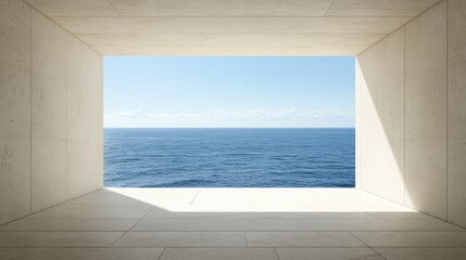 Modern architectural balcony with panoramic sea views showcasing minimalist design and serene ocean landscape.