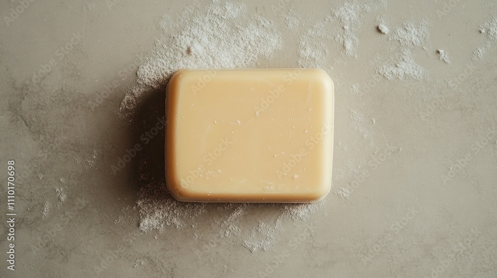 Poster aerated white chocolate bar displayed on a textured gray surface showcasing its smooth texture and s