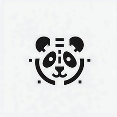 Minimalist panda face design in black and white.