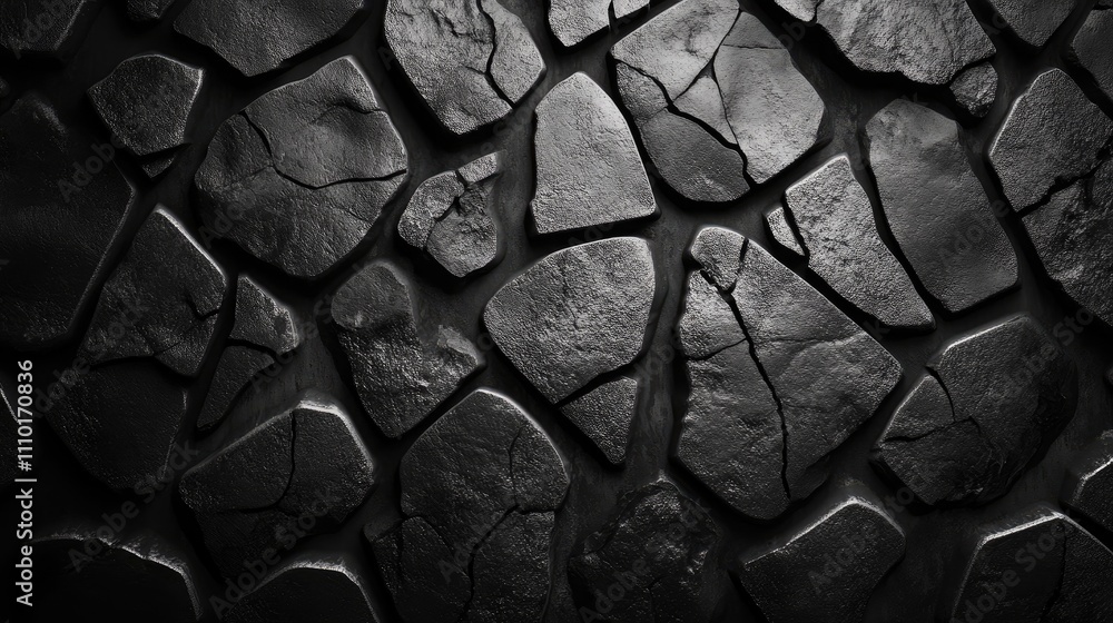 Aufkleber Textured black stone surface with uneven fragments creating a dramatic background for design or decor elements.