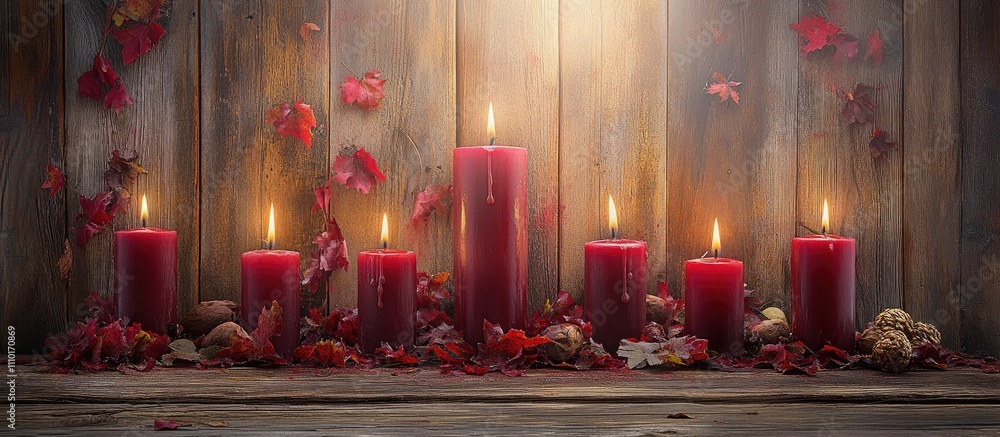 Poster advent candles surrounded by autumn leaves creating a warm and inviting atmosphere for holiday celeb