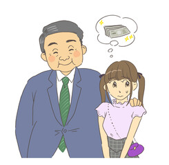 パパ活　援助交際　おじさんに肩を組まれる女の子のイラスト　