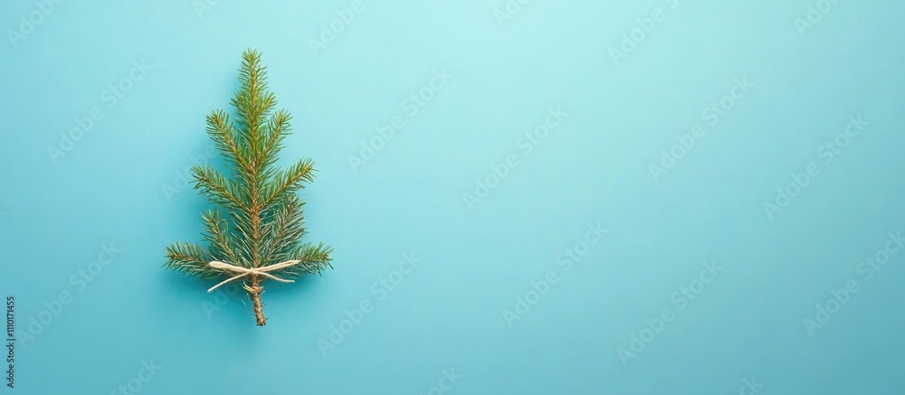 Poster christmas gifts with a decorative spruce tree branch and twine on a vibrant blue backdrop with ample