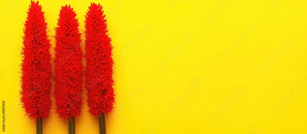 Poster red castor wood bouquet on vibrant yellow background with ample space for your custom text or design