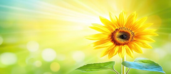 Obraz premium Stunning sunflower in golden light showcasing vibrant petals and lush greenery in a sunlit field on a beautiful summer day.
