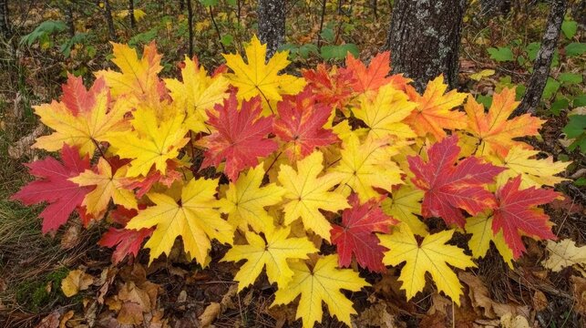 Vibrant autumn foliage with yellow orange and red maple leaves showcasing the beauty of the fall season in a natural landscape