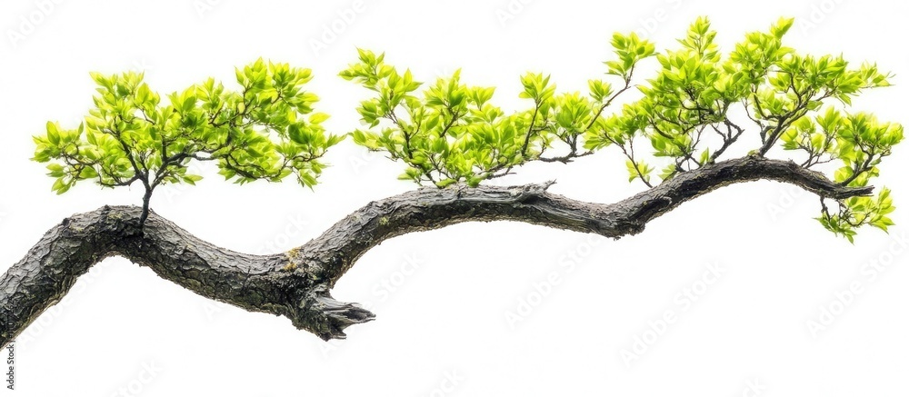 Poster stylized tree branch with fresh green leaves isolated on white background ideal for card design or n