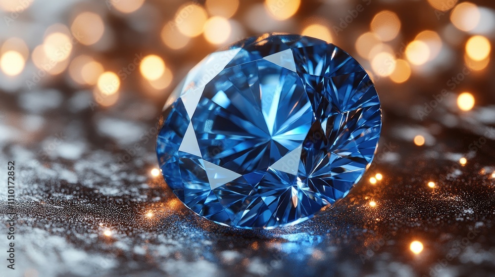 Poster close up of a stunning blue diamond on a softly illuminated background showcasing brilliance and cla