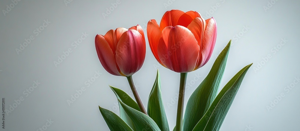 Poster pink tulips beautifully arranged on a white background with space for text or postcard designs in a 