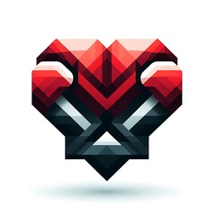 Fototapeta premium Abstract geometric heart design with red and black tones.