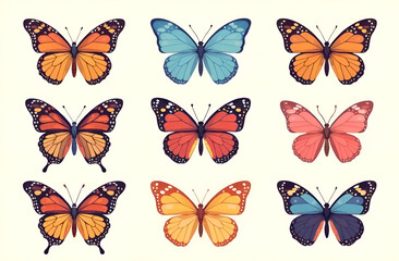 Butterfly collection. Colorful Butterflies set.