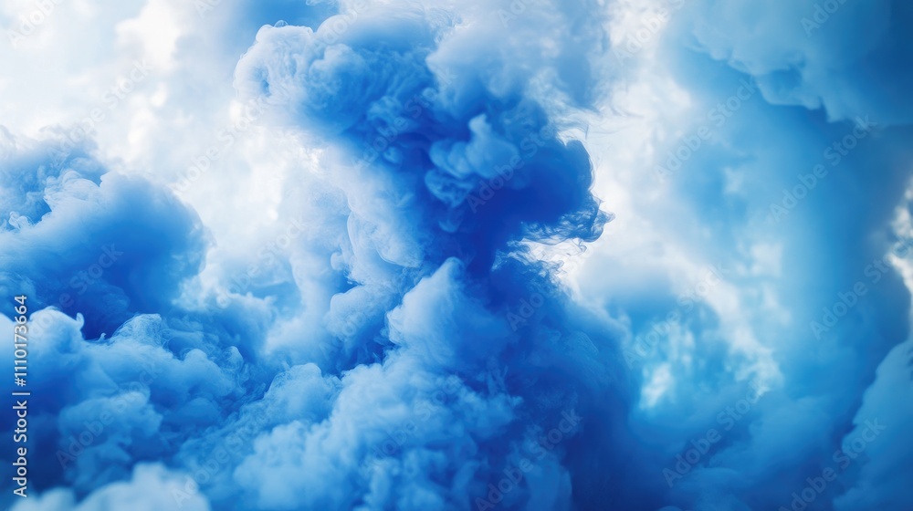 Poster blue smoke swirls gracefully in a bright white background creating a vibrant and ethereal atmosphere